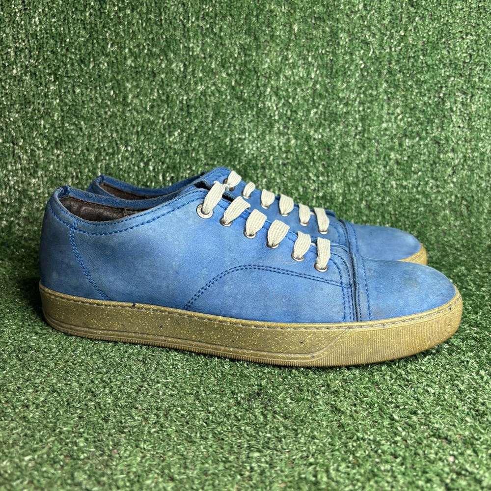 Lanvin Cap Toe Nubuck Leather DBB2VNE Low Top Trainers Sneakers Blue Mens Sz 10